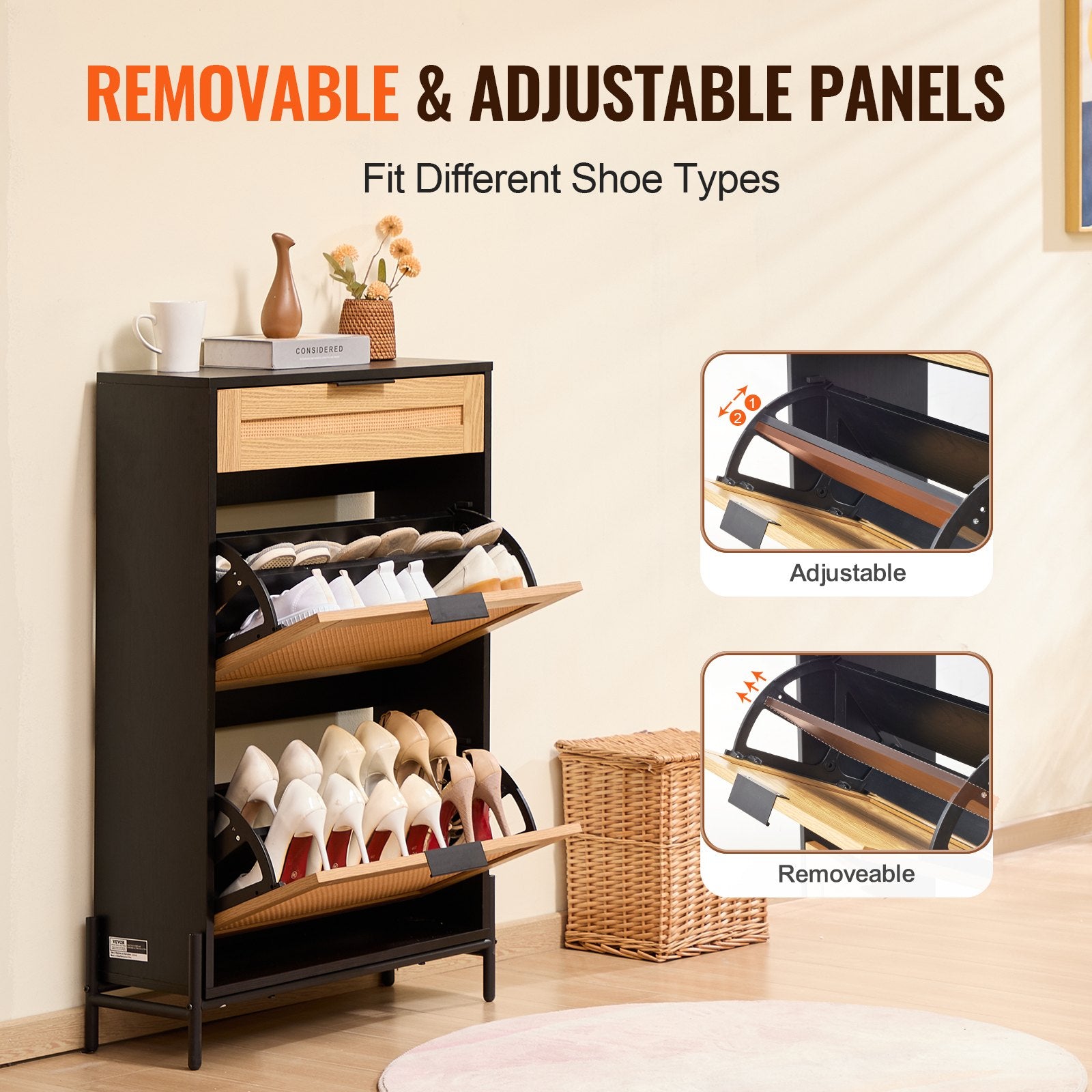 Batų spintelė VEVOR HZS006, 2 atverčiami stalčiai