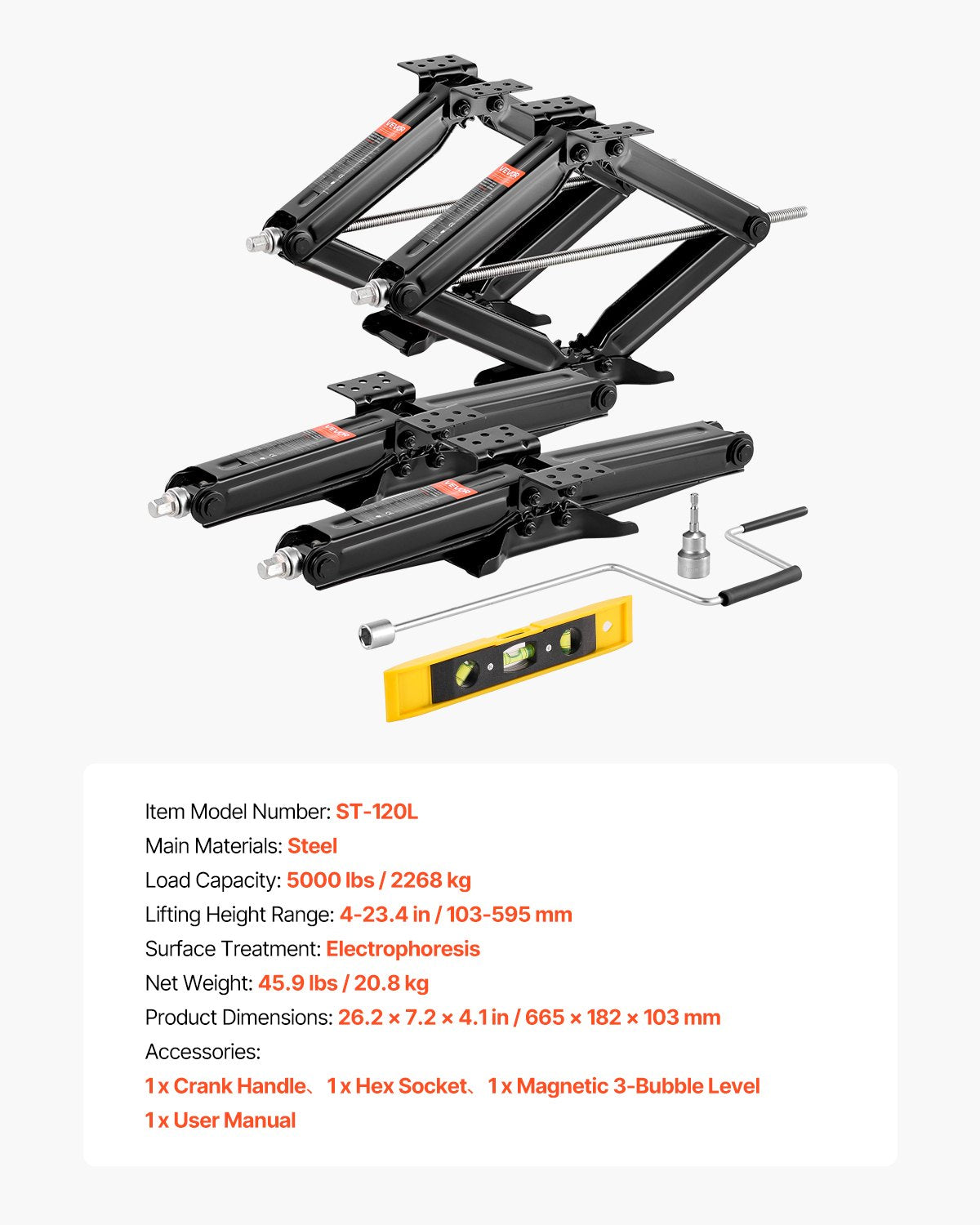 Žirkliniai kėlikliai kemperiams VEVOR ST-120L, 2268 kg keliamoji galia