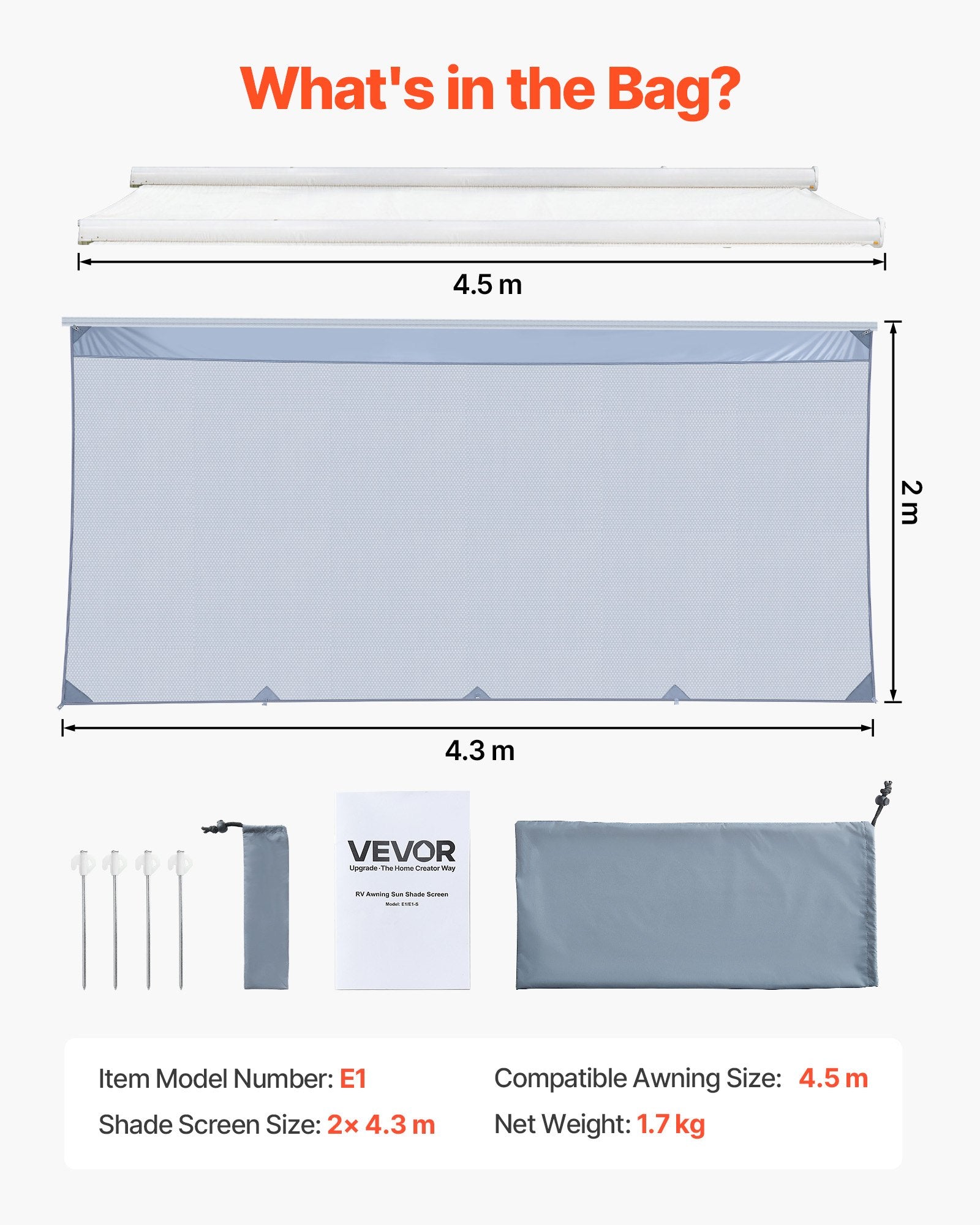Tentas nuo saulės kemperio markizei VEVOR E1, 2 x 4,3 m