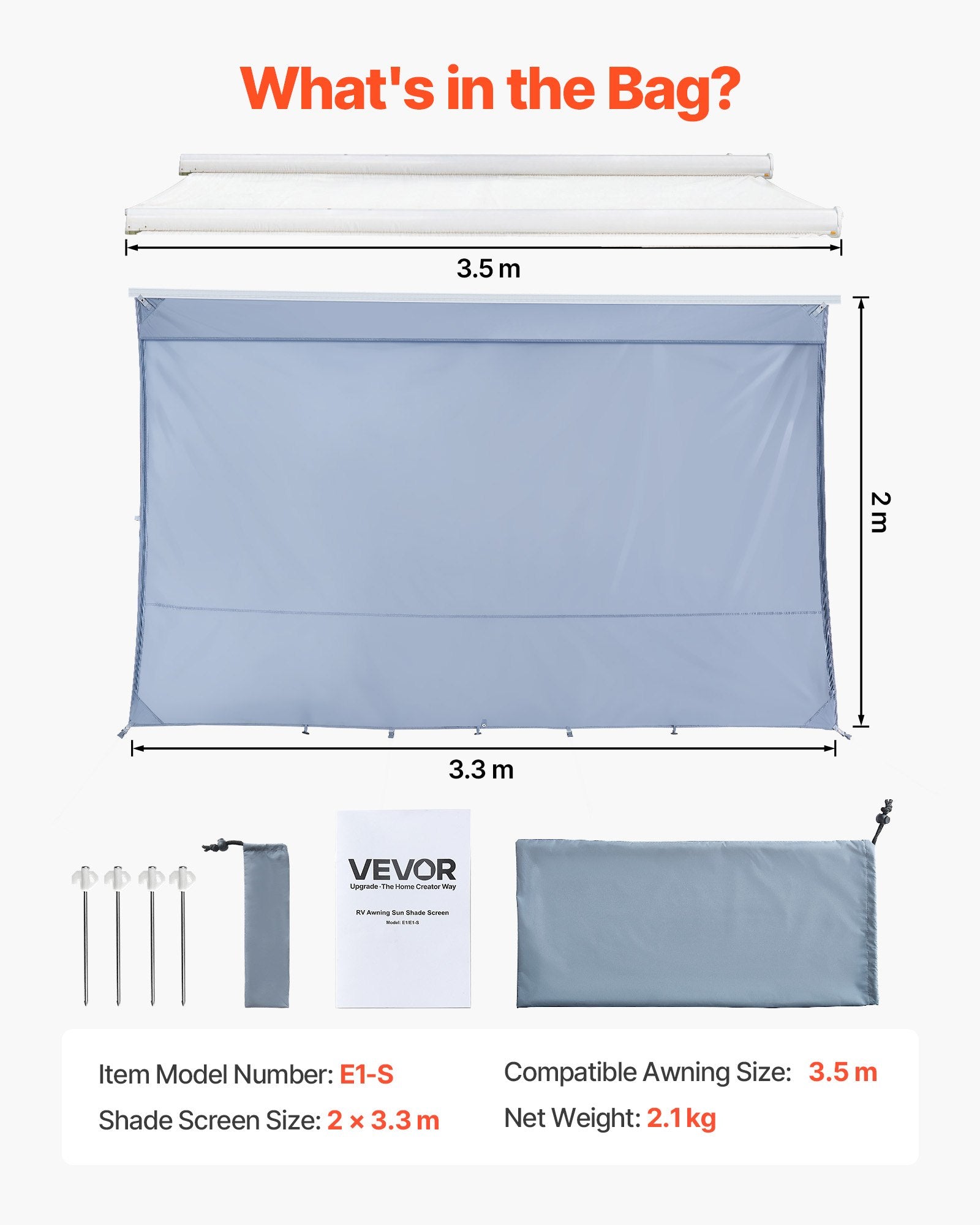 Kemperio markizės užuolaida VEVOR E1-S, 2 x 3,3 m