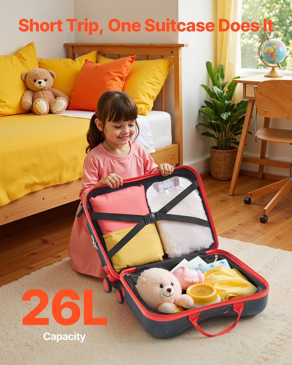 Vaikiškas važiuojamas lagaminas VEVOR ROA-18TKR-B06, 26 l talpa