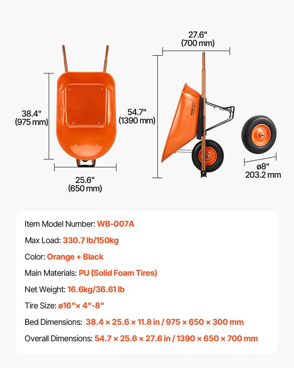 Sodo karutis VEVOR WB-007A, 150 kg keliamoji galia