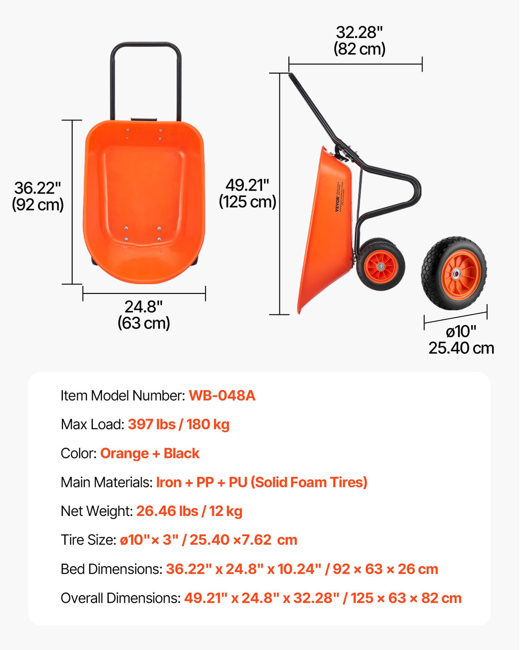 Sodo karutis VEVOR WB-048A, 180 kg keliamoji galia