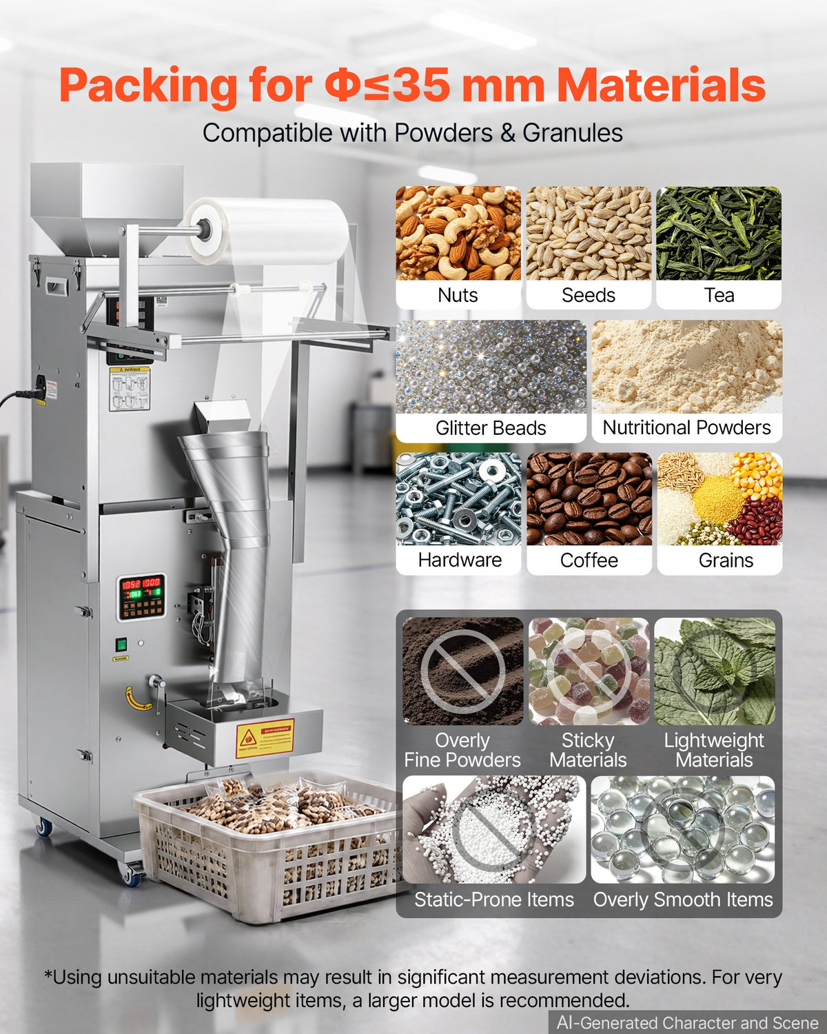 Automatinė birių produktų pakavimo ir sandarinimo mašina VEVOR SBF-500-V2, 10–500 g