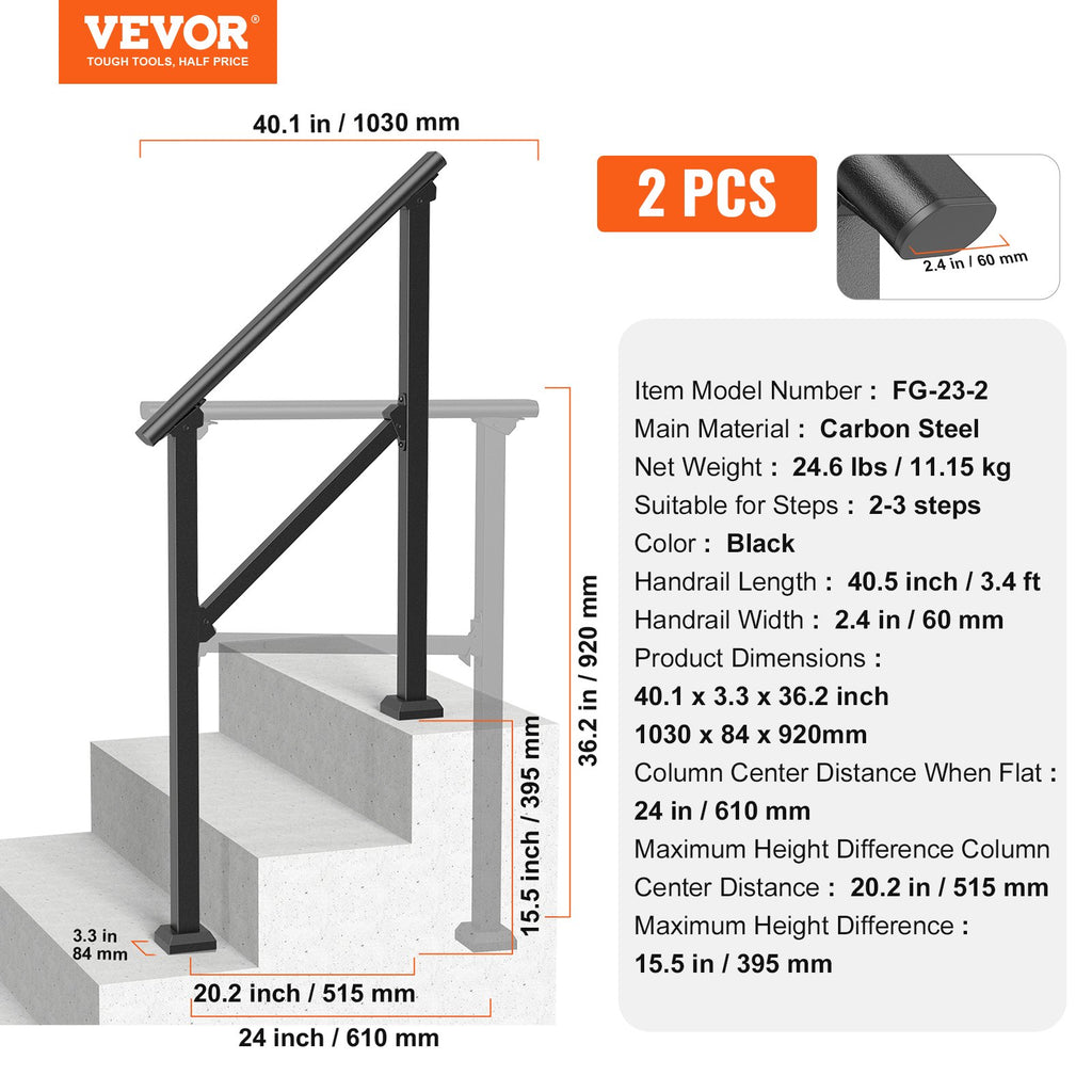Lauko laiptų turėklai VEVOR FG-23-2, 2 vnt. komplektas