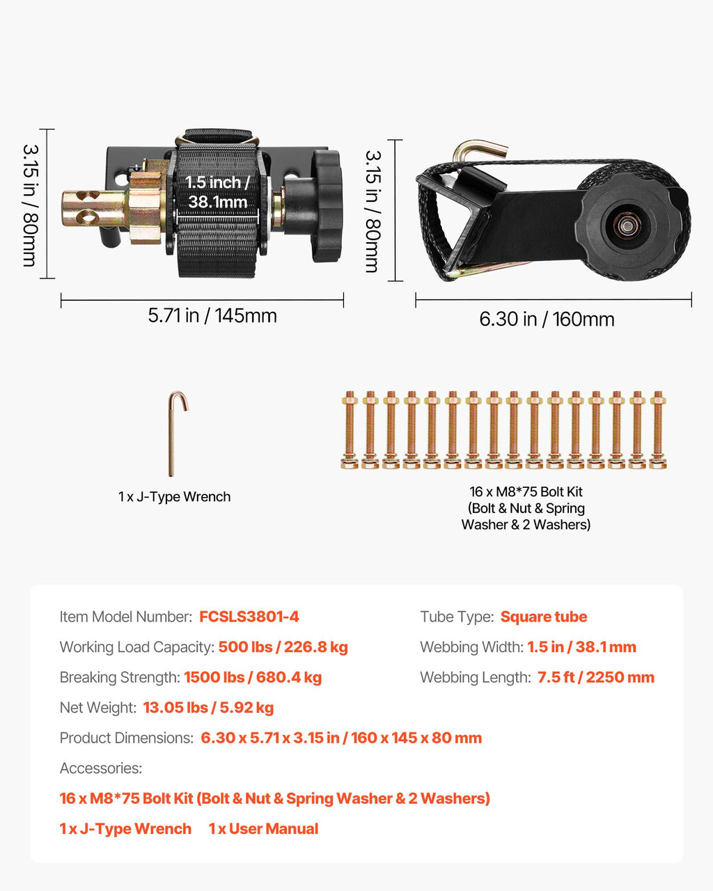 Tvirtinimo diržai kopėčių laikikliams VEVOR FCSLS3801-4, 226,8 kg (4 vnt.)