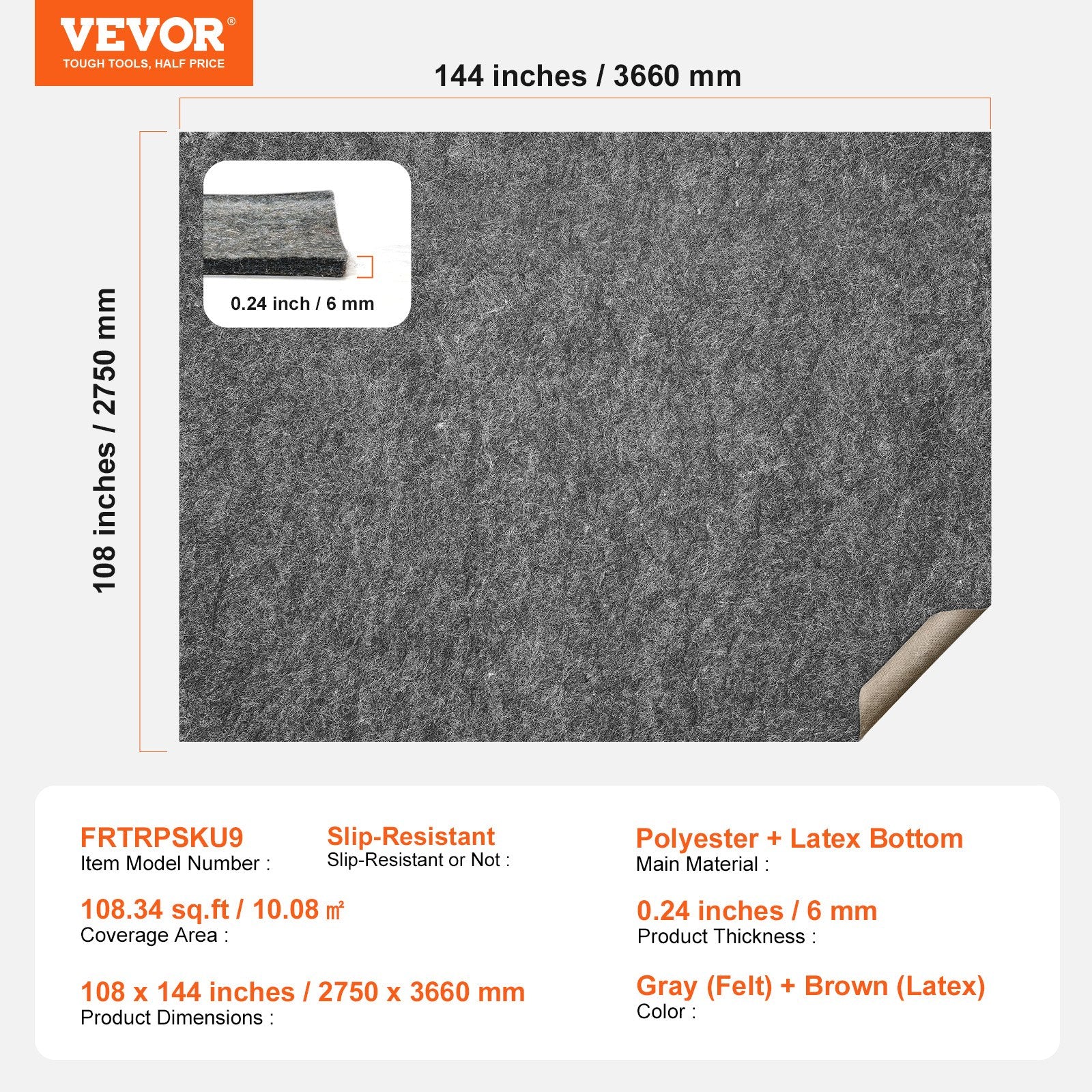 Neslystantis kilimo paklotas VEVOR FRTRPSKU9, 275x366 cm