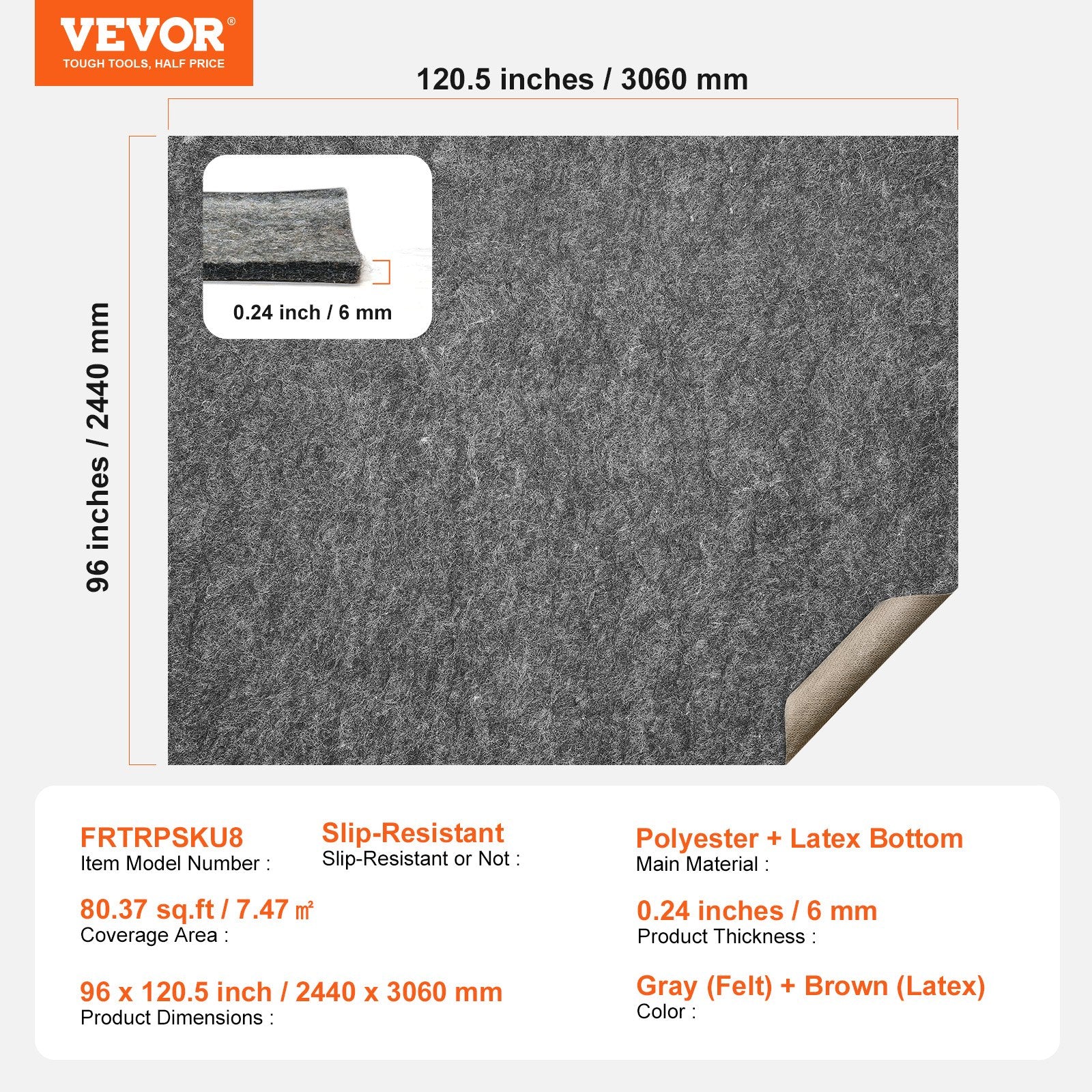 Neslystantis kilimo paklotas VEVOR FRTRPSKU8, 244 x 306 cm