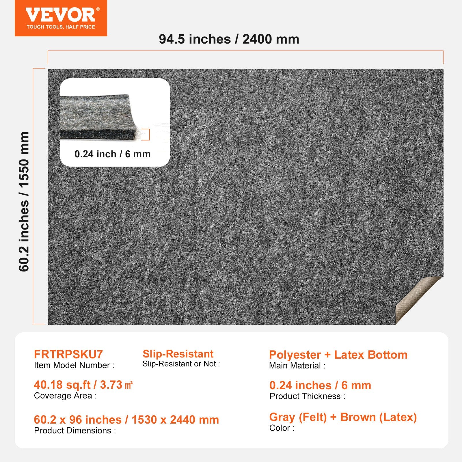 Neslystantis kilimėlio pagrindas VEVOR FRTRPSKU7, 6 mm storio