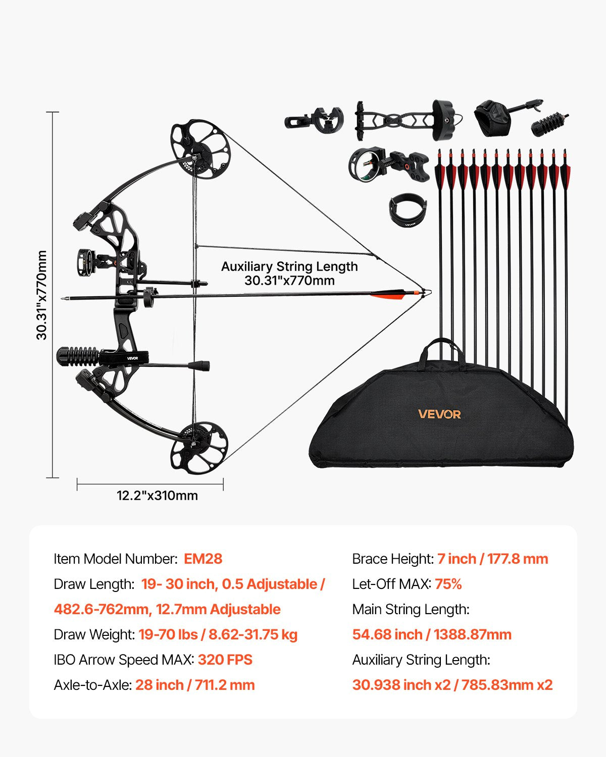Skriemulinis lankas VEVOR EM28, 19-70 lbs
