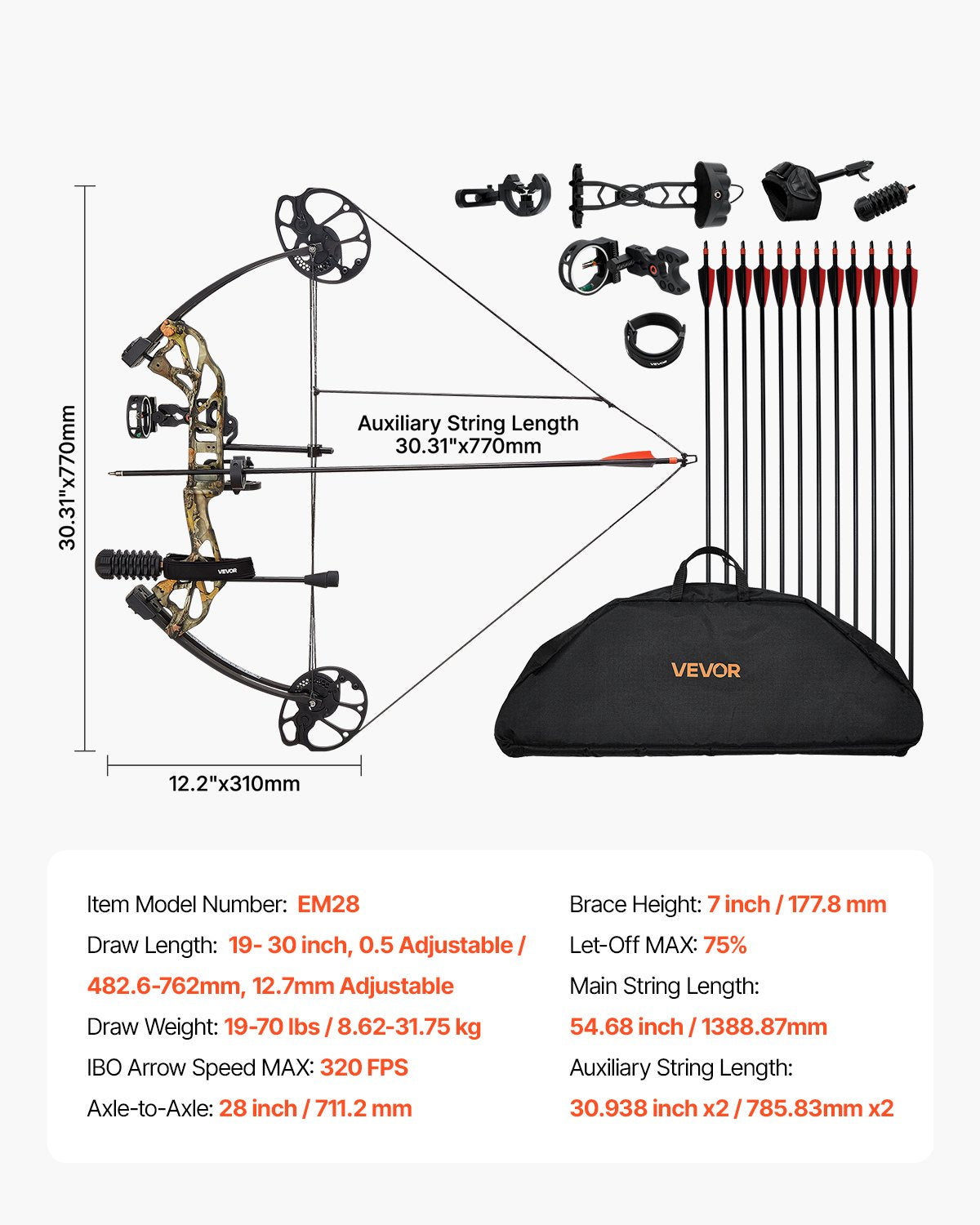 Skriemulinis lankas VEVOR EM28, 19-70 lbs