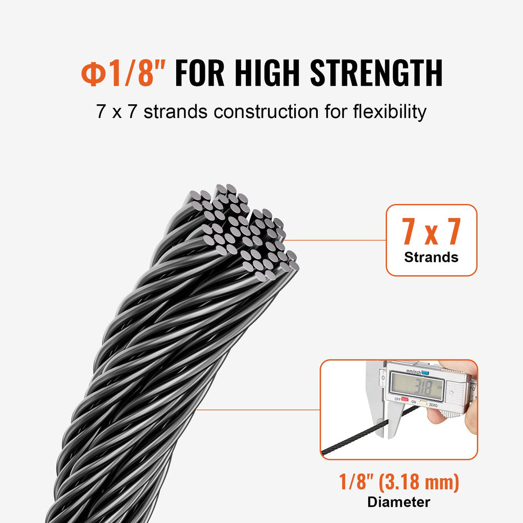 Plieninis trosas VEVOR S1/8-500, 152,4 m ilgio