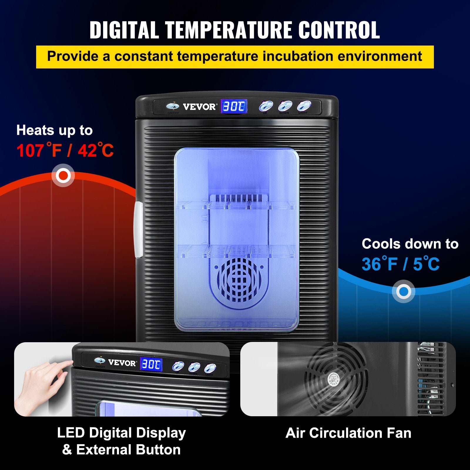Roplių inkubatorius VEVOR 25L, 5-42°C