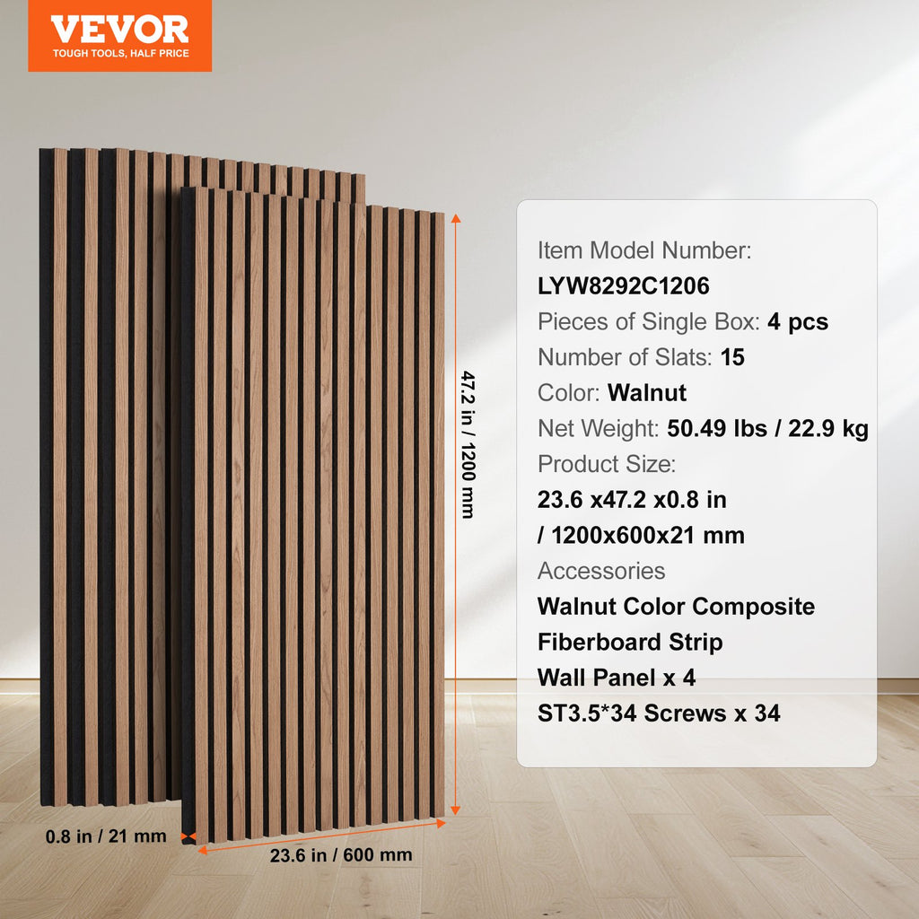 Akustinės medžio tašelių sienų panelės VEVOR LYW8292C1206, 60x120 cm