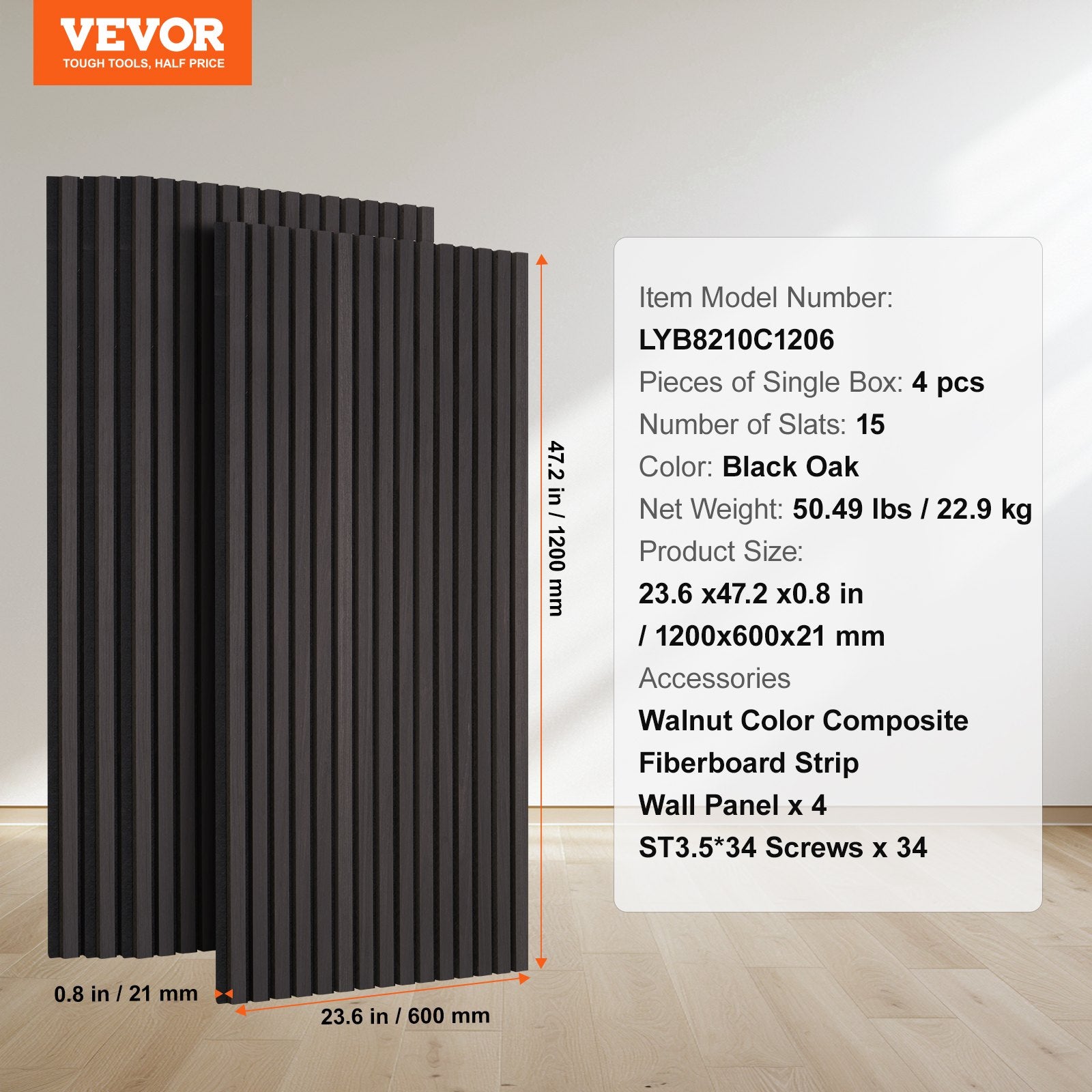 Akustinės medžio tašelių panelės VEVOR LYB8210C1206, 60x120 cm