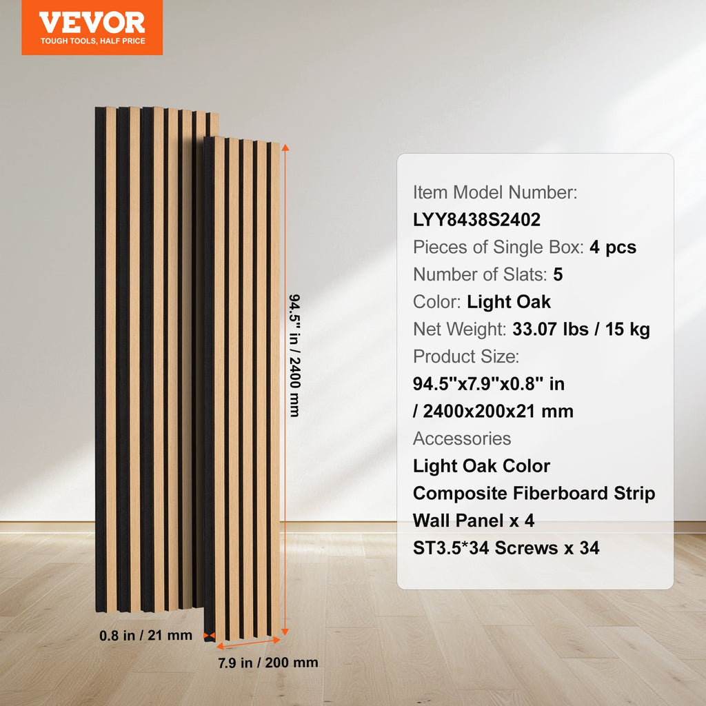 Akustinės medžio tašelių sienų panelės VEVOR LYY8438S2402, 2400x200 mm