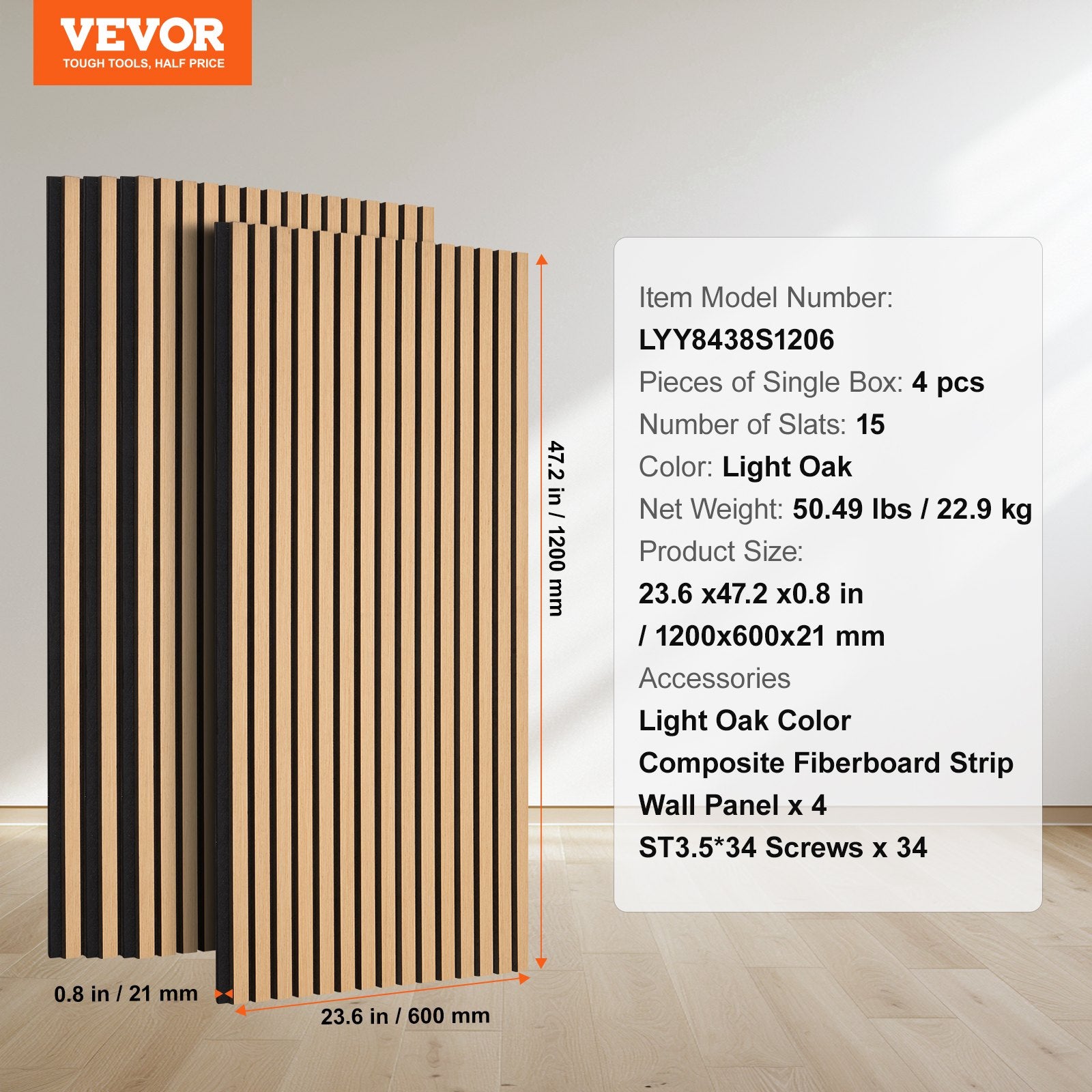 Akustinės medžio lentjuosčių sienų panelės VEVOR LYY8438S1206, 60x120 cm
