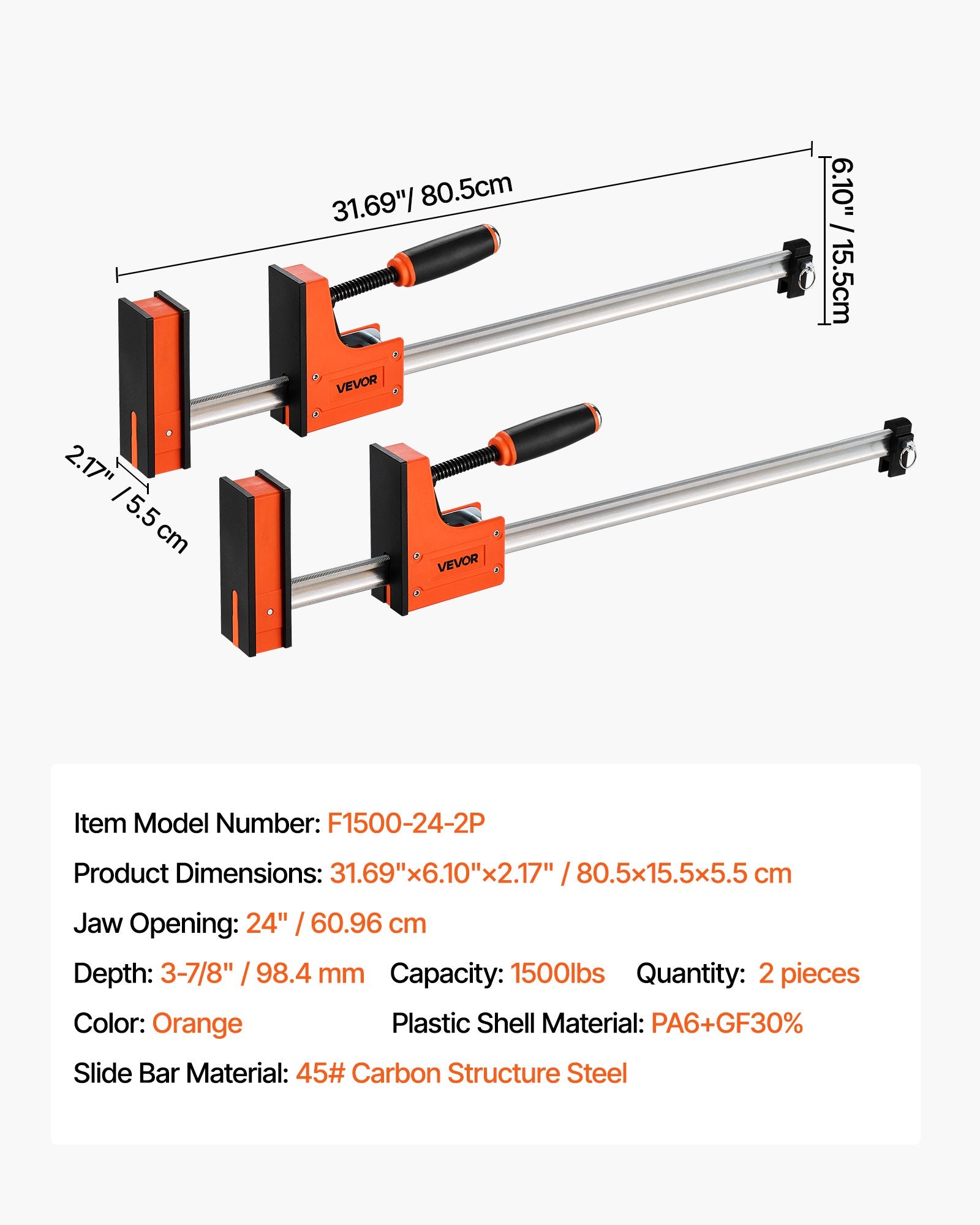 Lygiagrečių spaustuvų rinkinys VEVOR F1500-24-2P, 60,96 cm