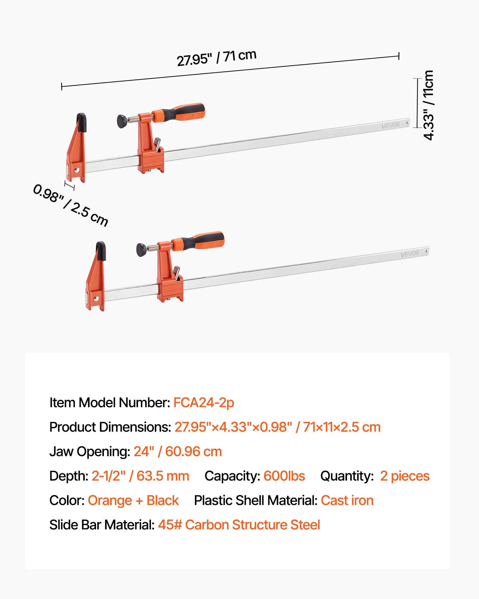 F tipo spaustuvai VEVOR FCA24-2p, 61 cm anga