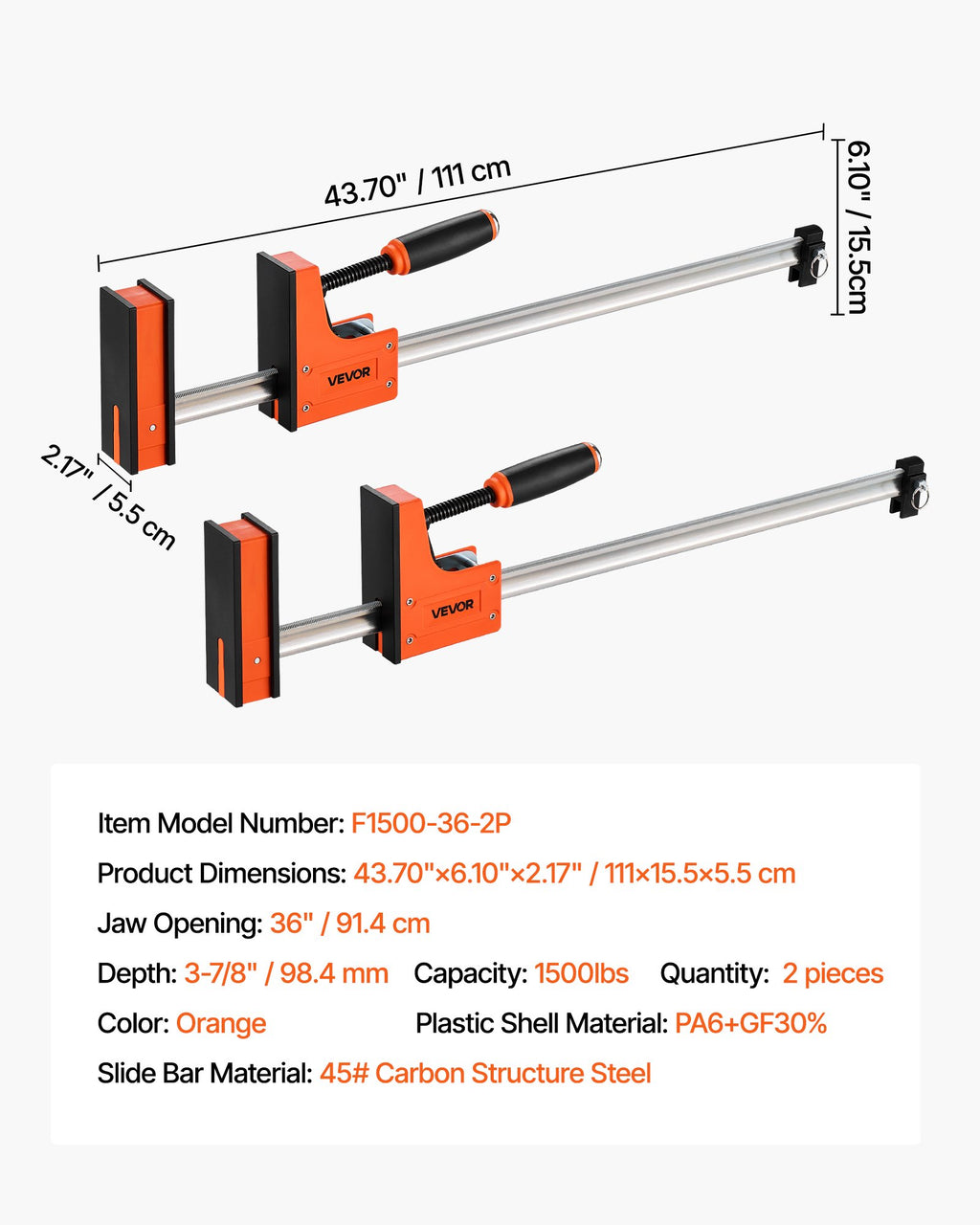 Lygiagrečių spaustuvų rinkinys VEVOR F1500-36-2P, 91,4 cm