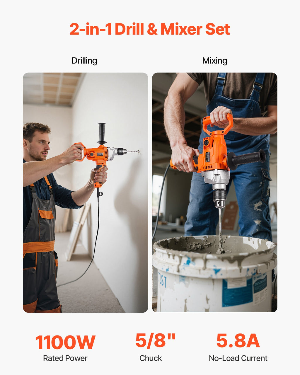 Elektrinis gręžtuvas-maišytuvas VEVOR 8116, 1100W