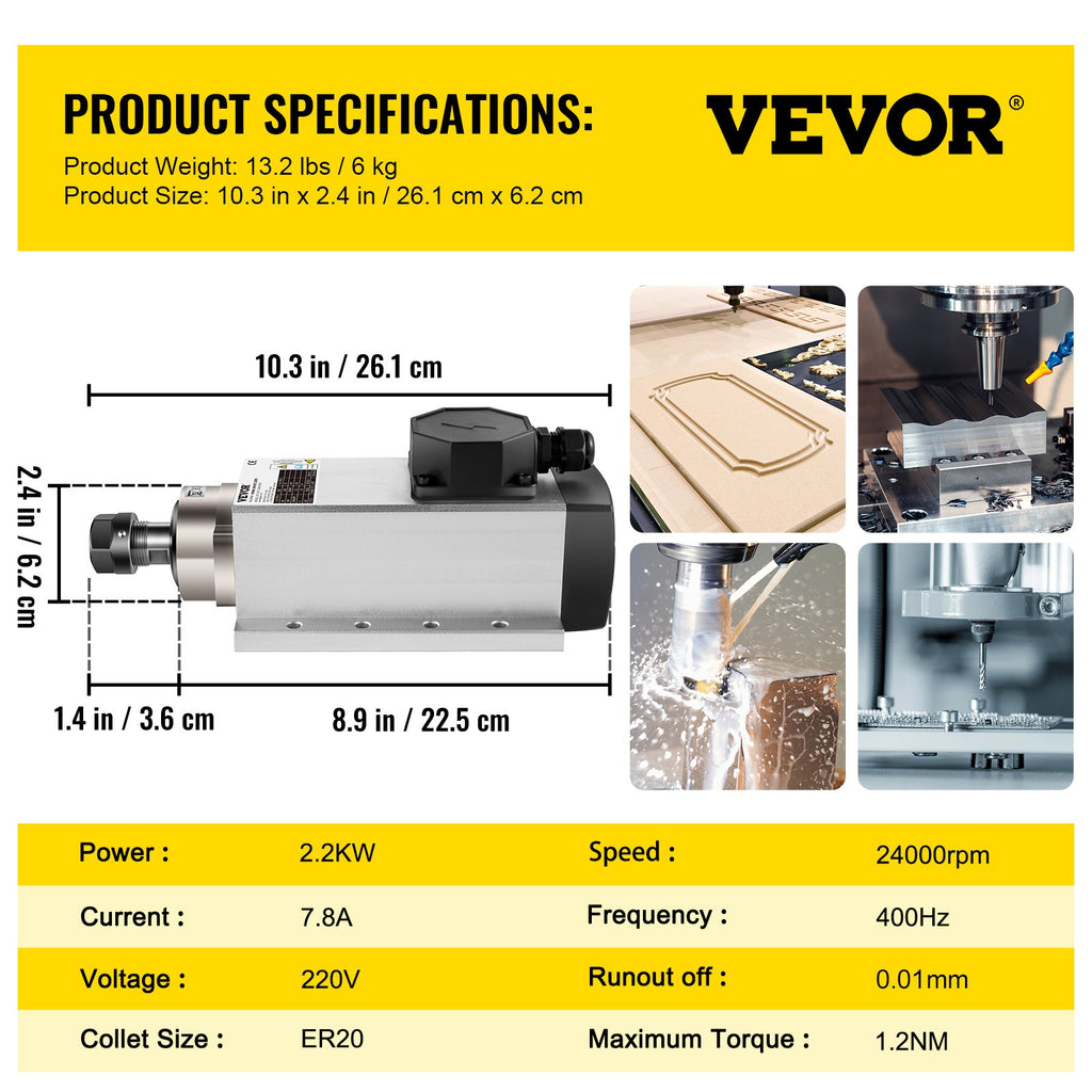 Oru aušinamas suklio variklis VEVOR 2.2 kW, 24000 RPM