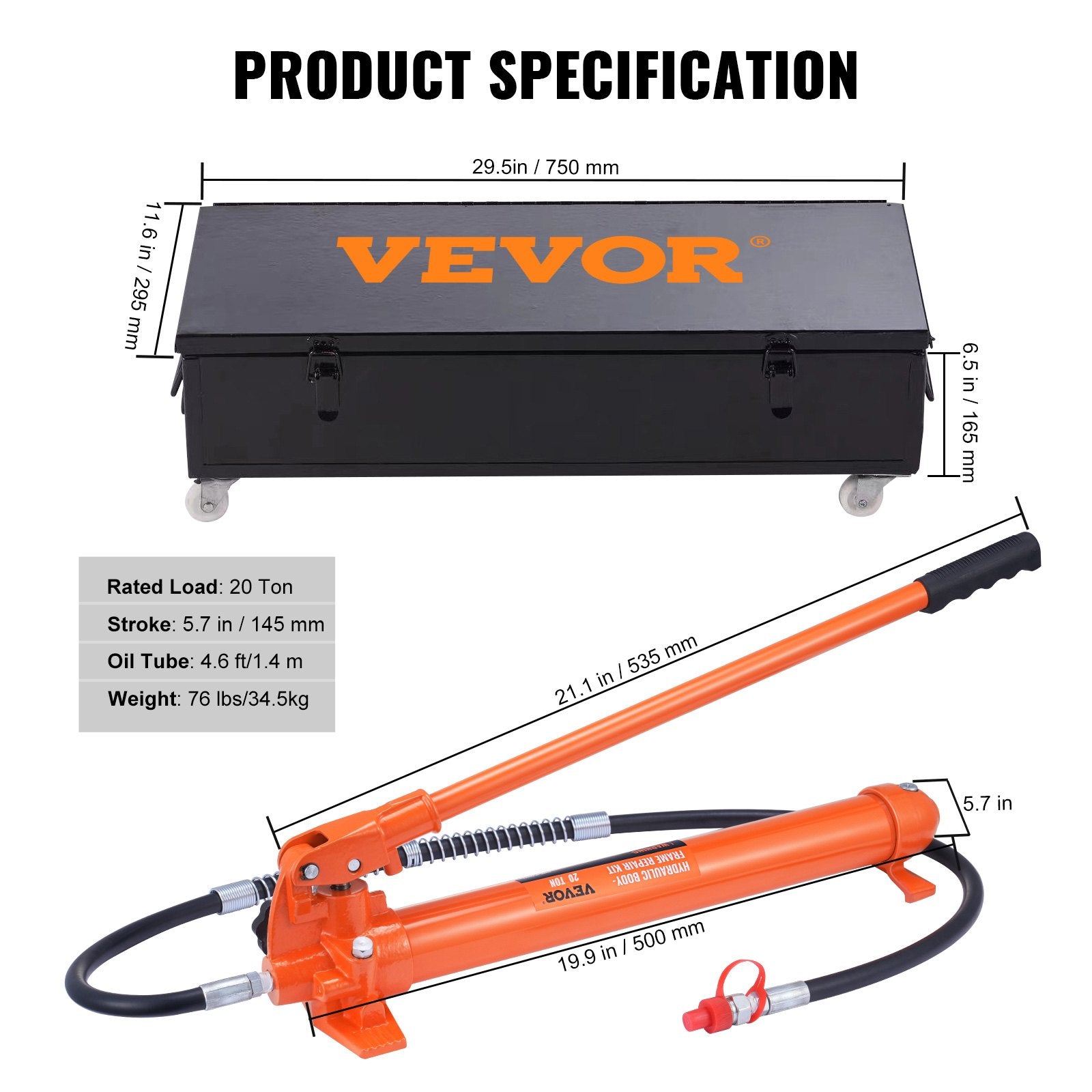 Hidraulinis kėbulo lyginimo rinkinys VEVOR 20 Ton Porta Power, 20 t galia