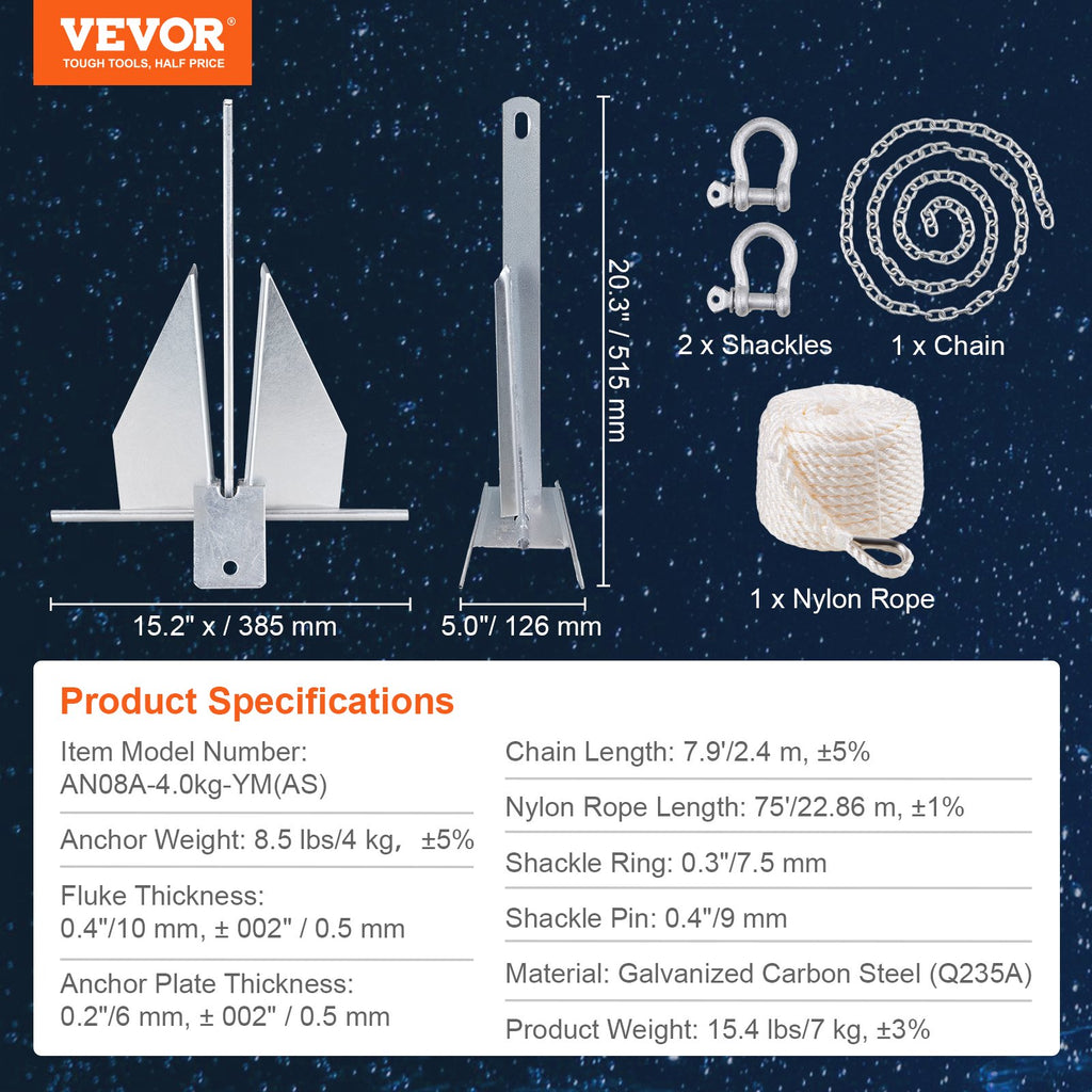Danforth tipo inkaras VEVOR AN08A-4.0kg-YM(AS), 4 kg