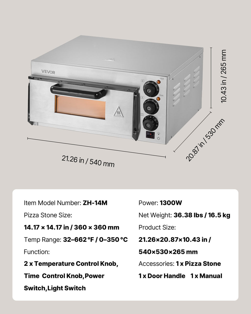 Elektrinė picų krosnis VEVOR FY-1EP-1, 35 cm picoms