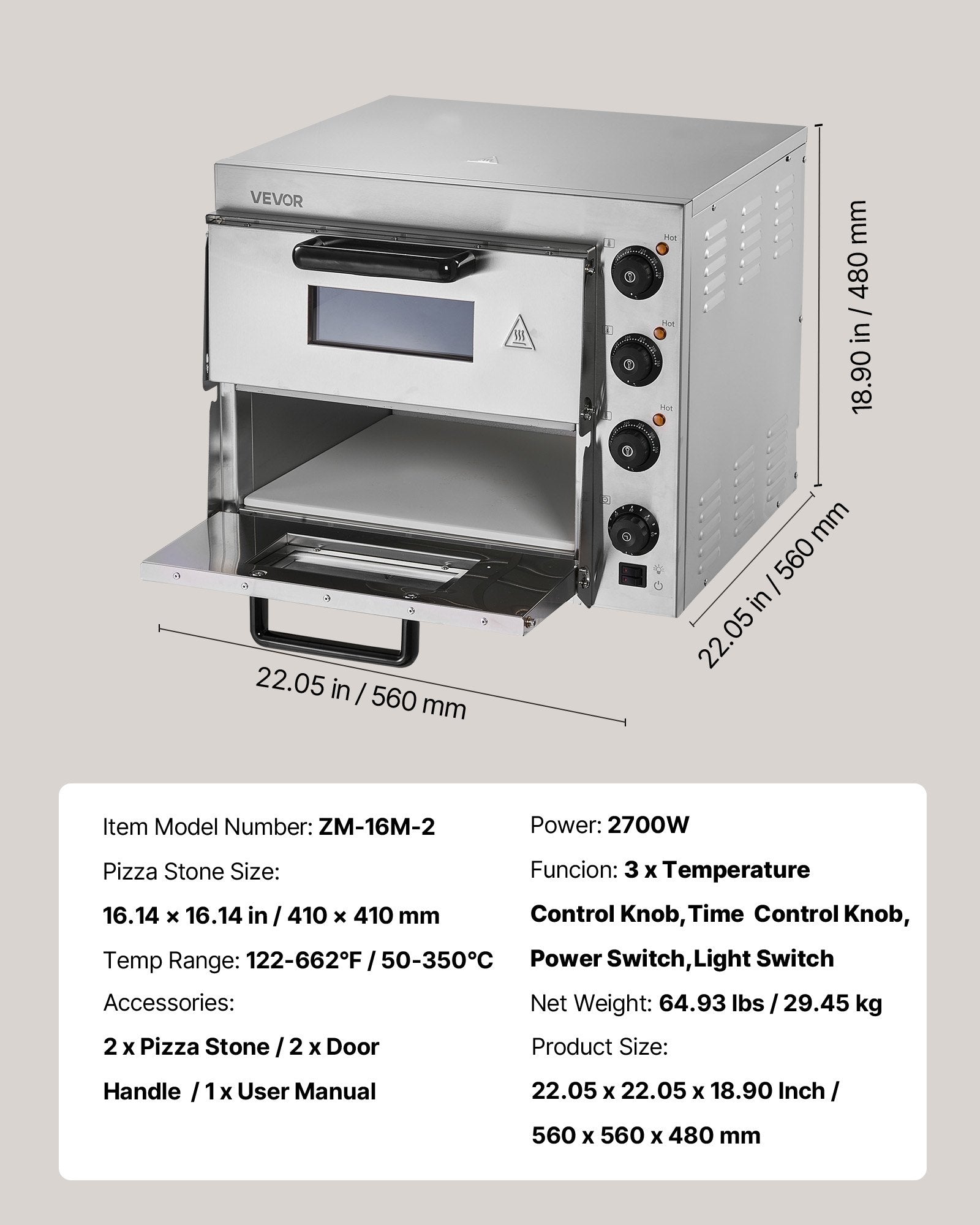 Elektrinė picų krosnis VEVOR FY-EP-2, 40,6 cm picoms