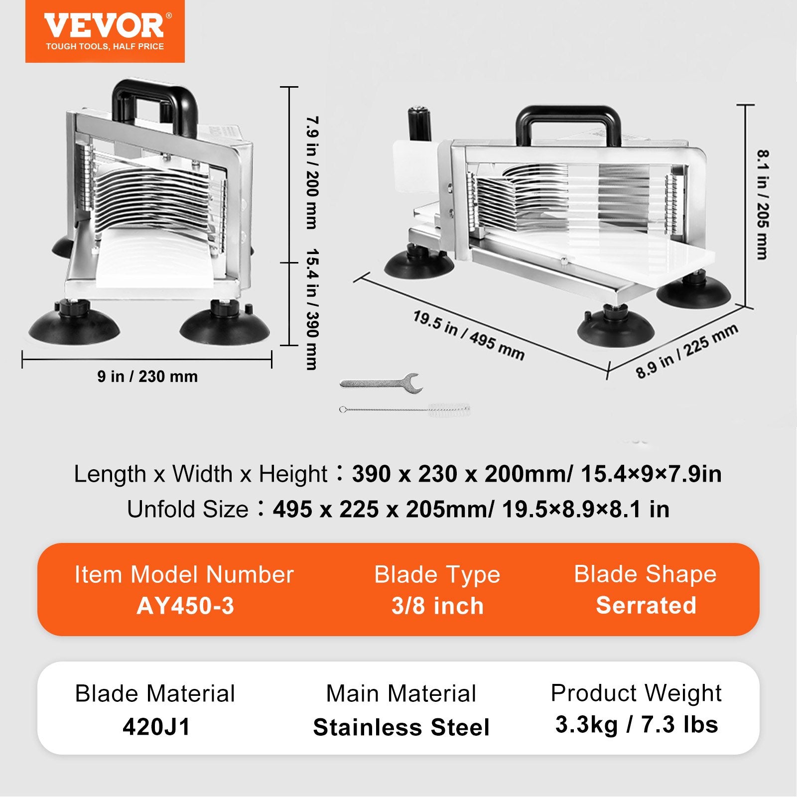 Komercinė pomidorų pjaustyklė VEVOR AY450-3, 9,5 mm