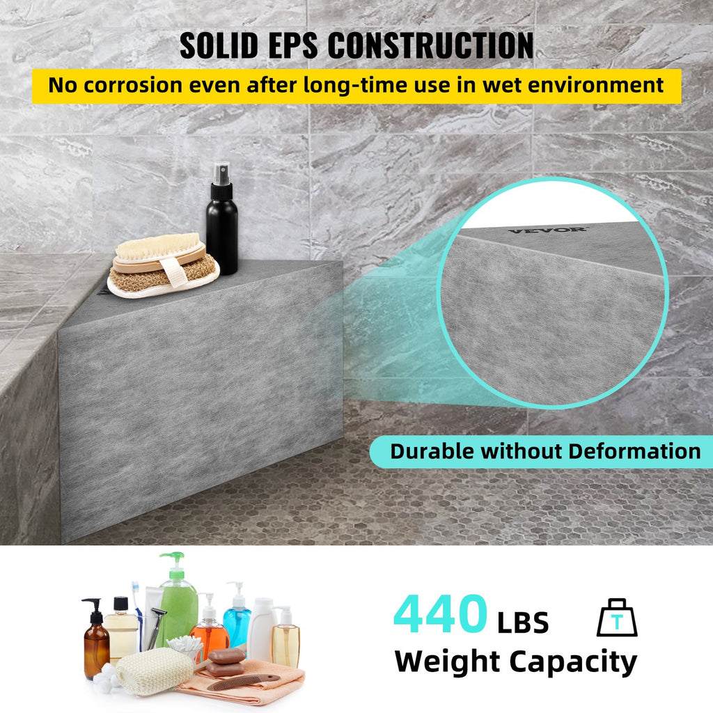 Plytelėmis klijuojamas dušo suoliukas VEVOR VV-FSLYD-S22.6, 200 kg apkrova