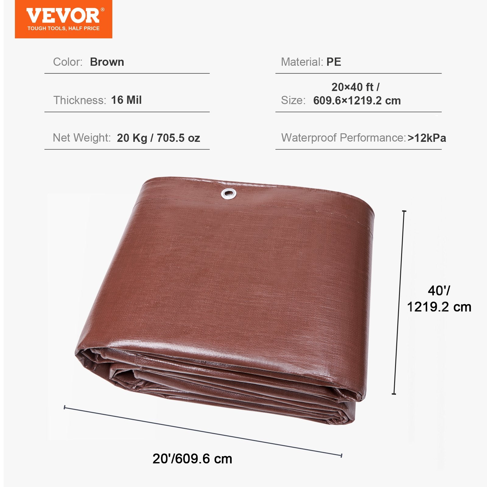 Tentinis uždangalas VEVOR 6,1 x 12,2 m, 0,41 mm storio