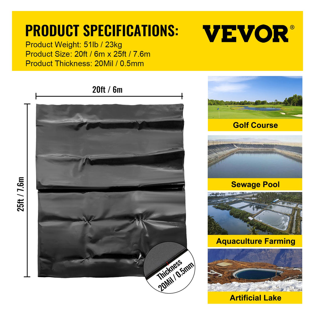 Tvenkinio plėvelė VEVOR LLDPE, 6 x 7,6 m