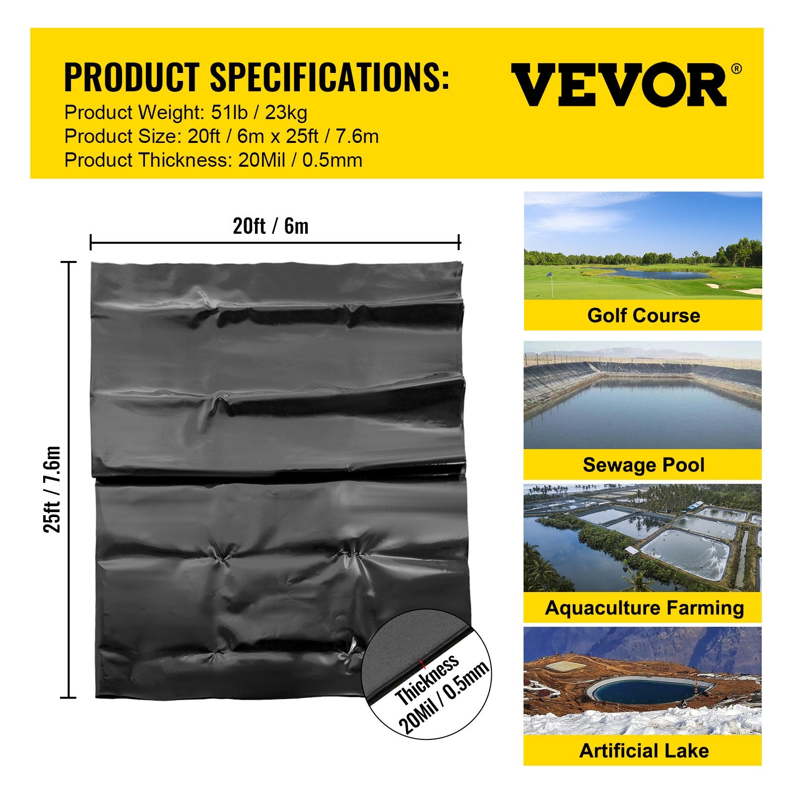 Tvenkinio plėvelė VEVOR LLDPE, 6 x 7,6 m