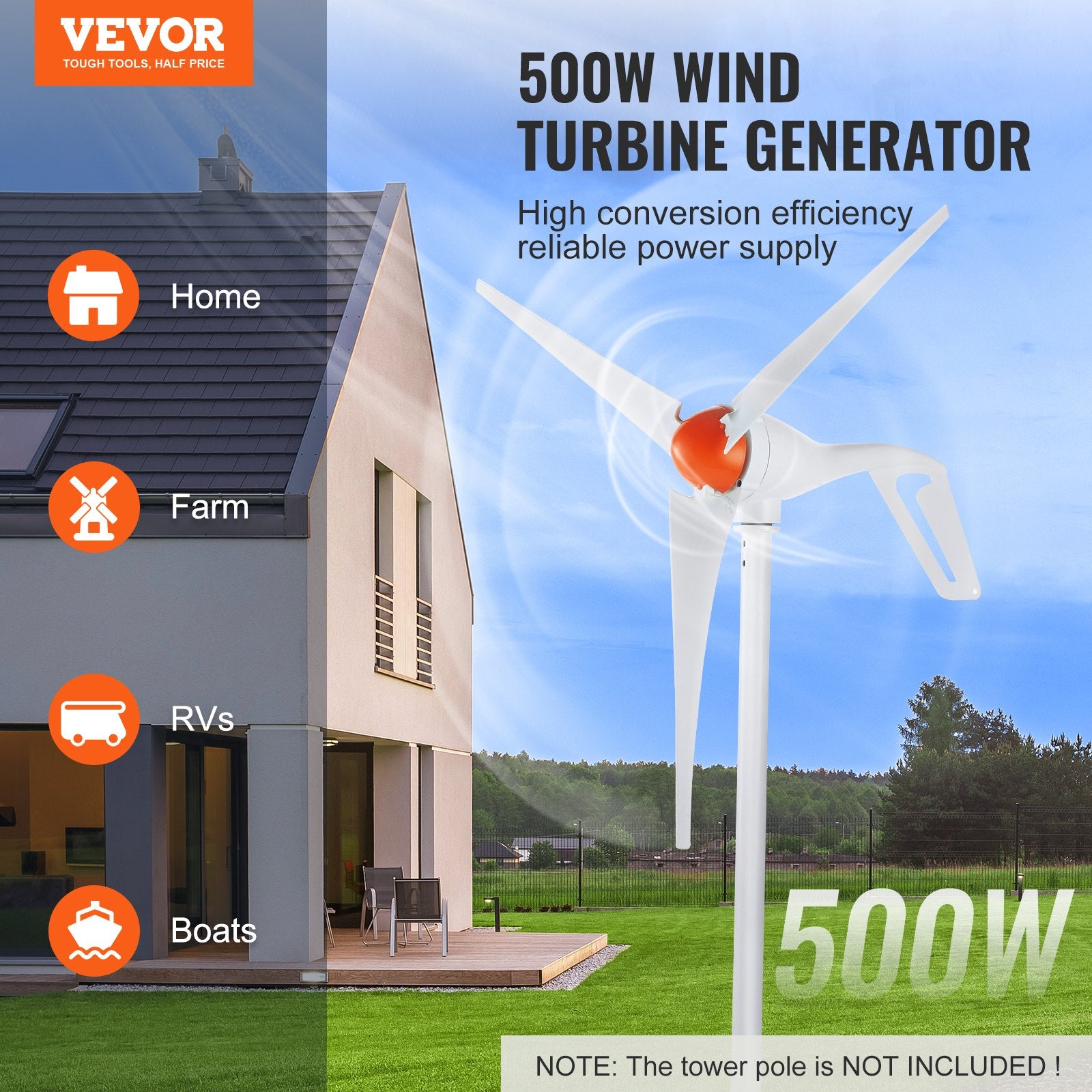 Vėjo jėgainė VEVOR 500W, 24V