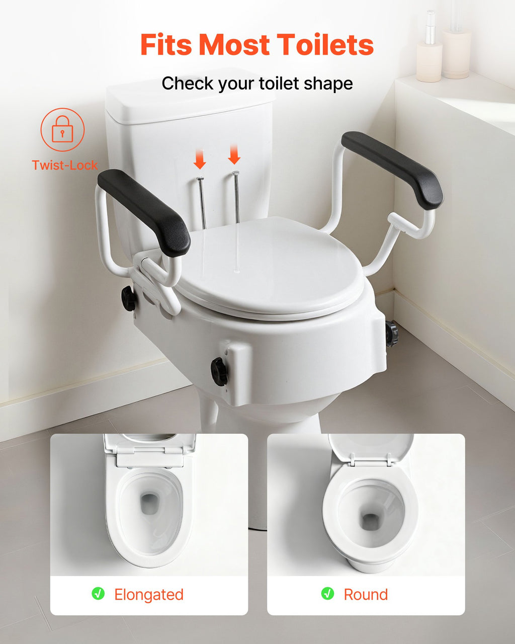 Paaukštinta tualeto sėdynė VEVOR SC7060H, 136,1 kg keliamoji galia