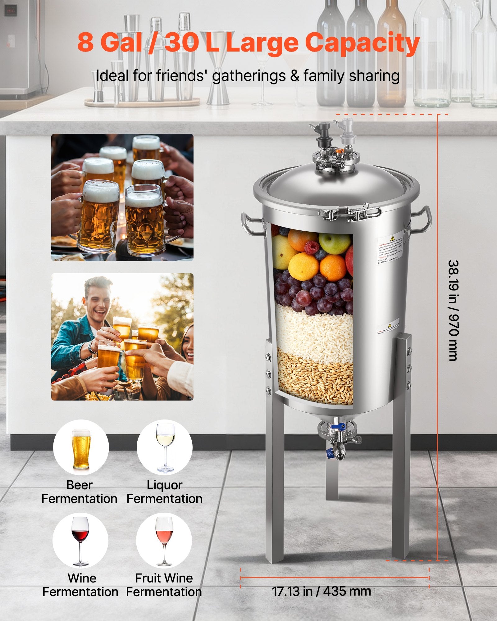 Koninis fermentatorius VEVOR DM-NF350-B, 30 l