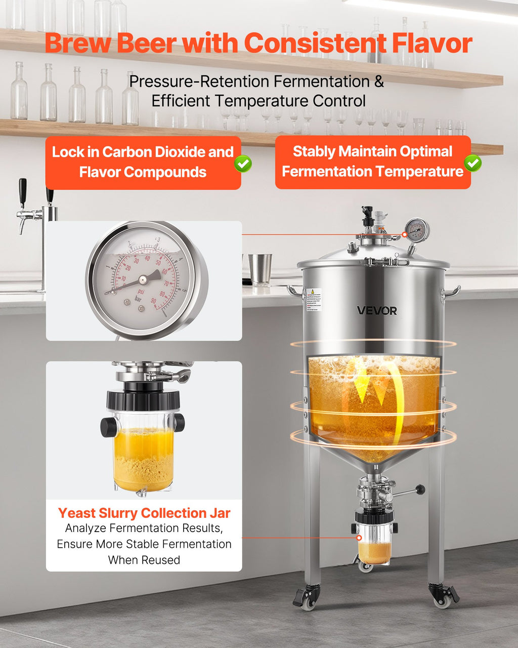 Konusinis fermentatorius VEVOR F60S02, 60 l