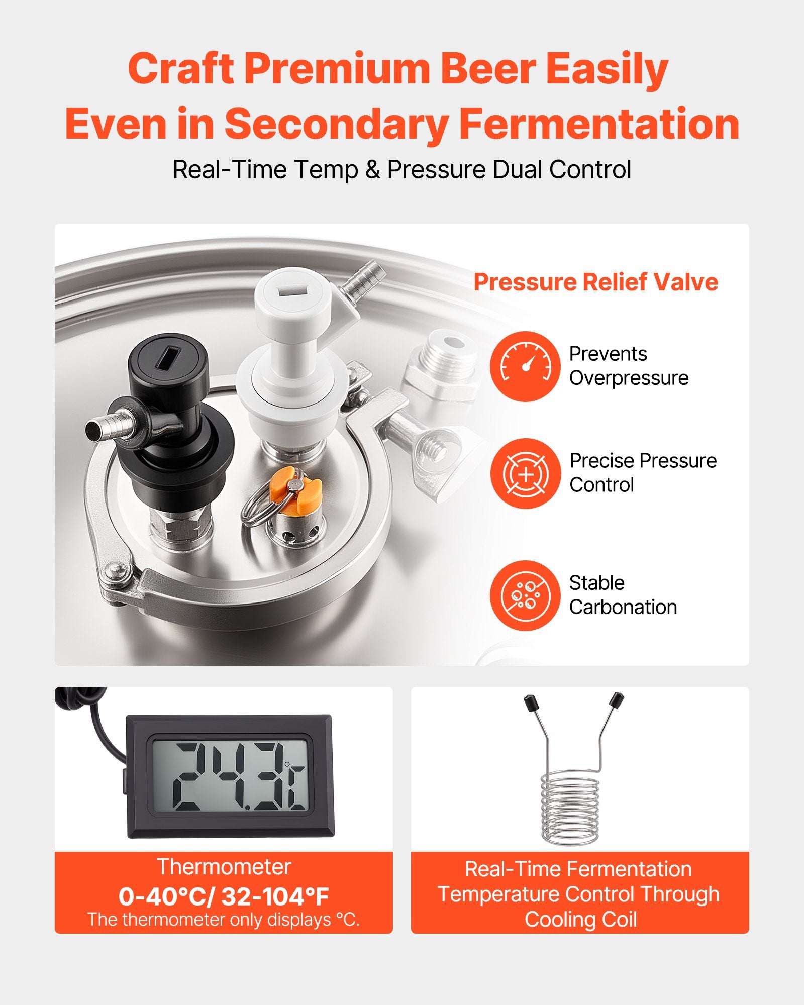 Konusinis fermentatorius VEVOR F60S02, 60 l