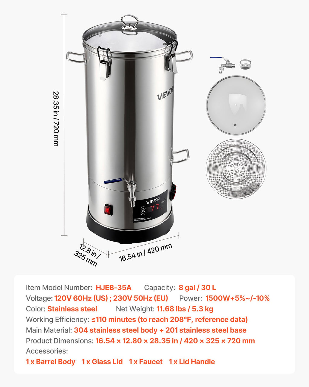 Elektrinė alaus virimo sistema VEVOR HJEB-35A, 30 l