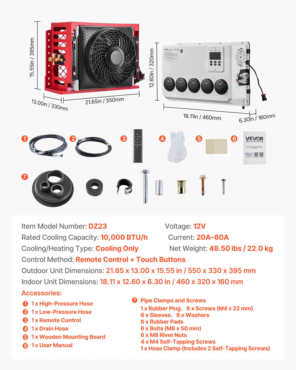 Sunkvežimio oro kondicionierius VEVOR DZ23, 12V 10000 BTU