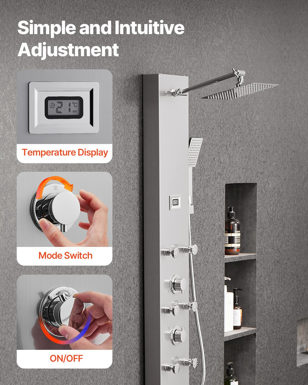 Dušo panelė VEVOR 7002FL, 4 funkcijų