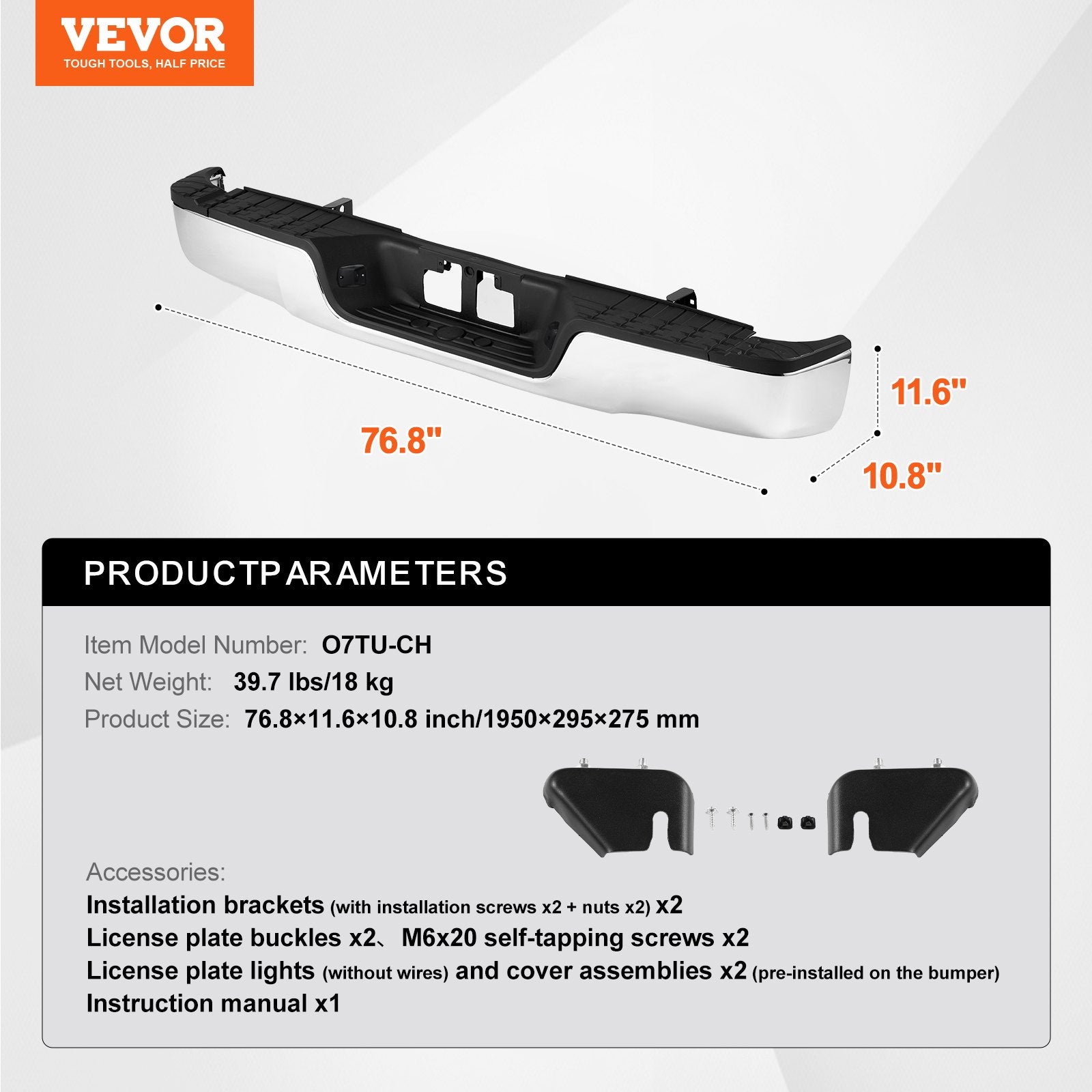 Galinis bamperis su laipteliu VEVOR Toyota Tundra (2007-2013), chromuotas plienas
