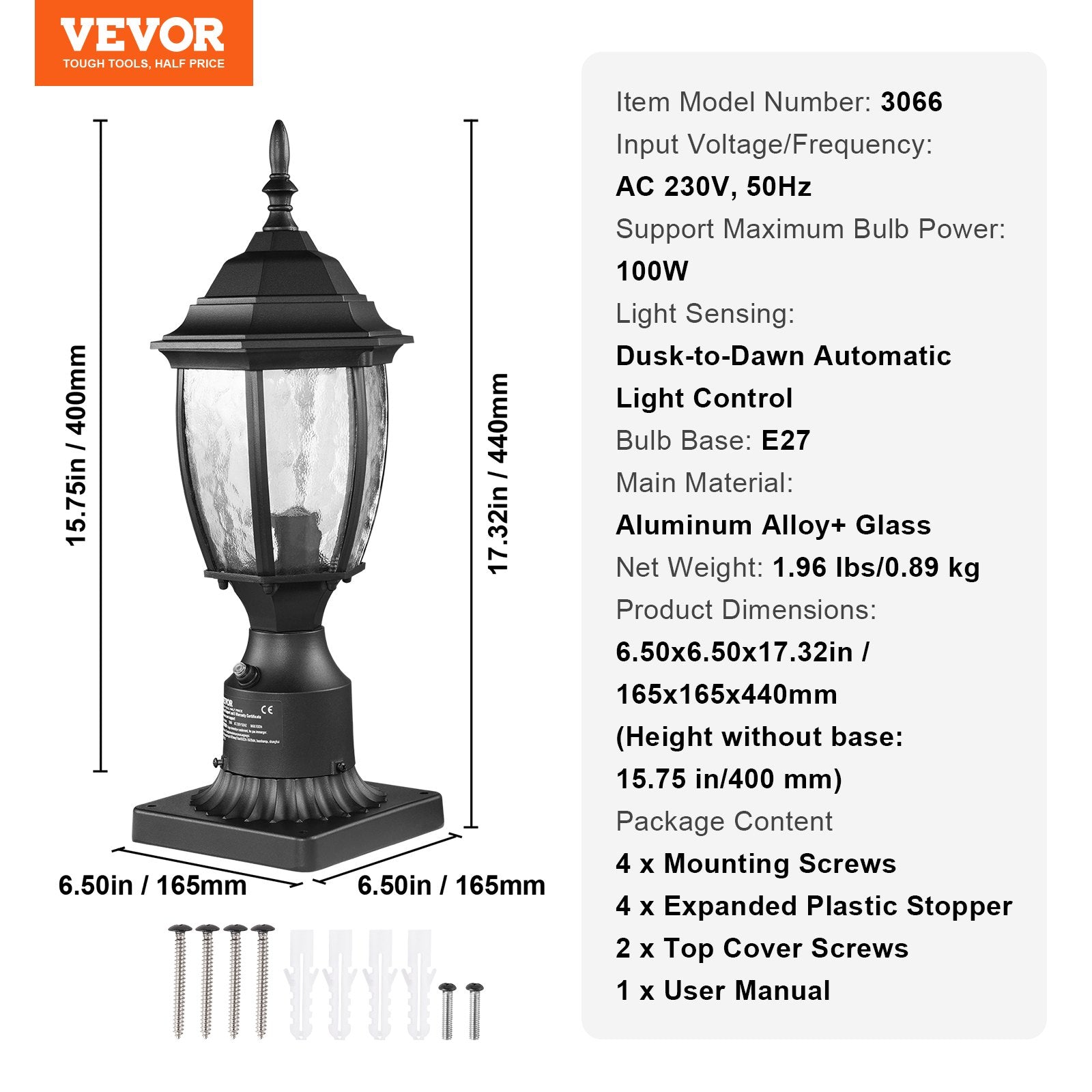 Lauko šviestuvas VEVOR 3066, 400 mm aukščio