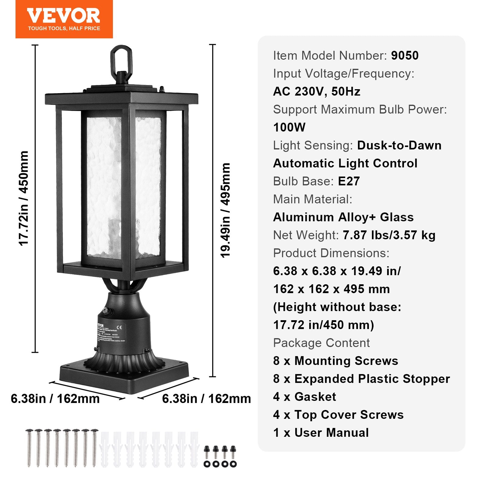 Lauko šviestuvas su sutemų jutikliu VEVOR 9050, 2 vnt., 450 mm