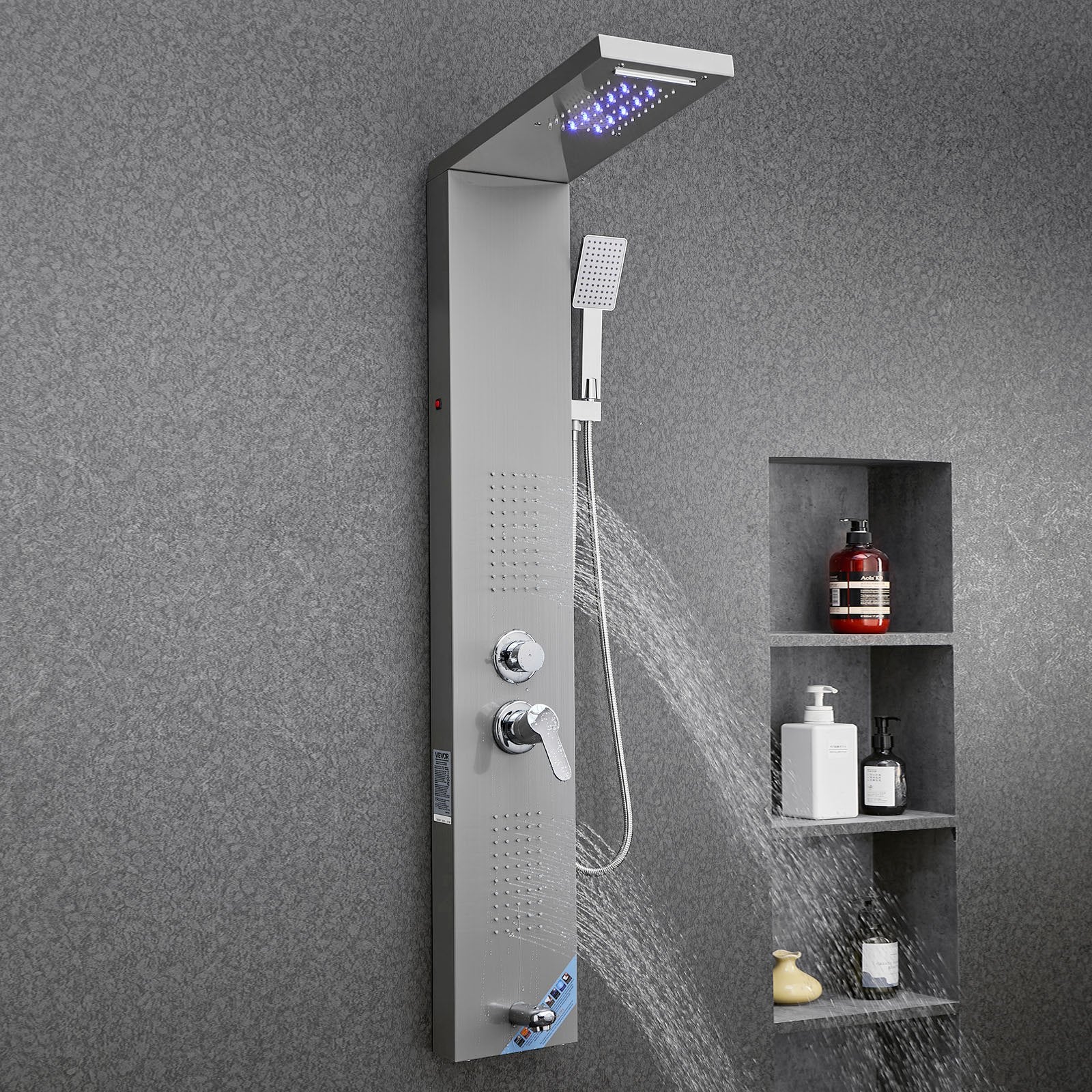 Dušo panelė VEVOR 6012FL, 134,5 cm nerūdijančio plieno