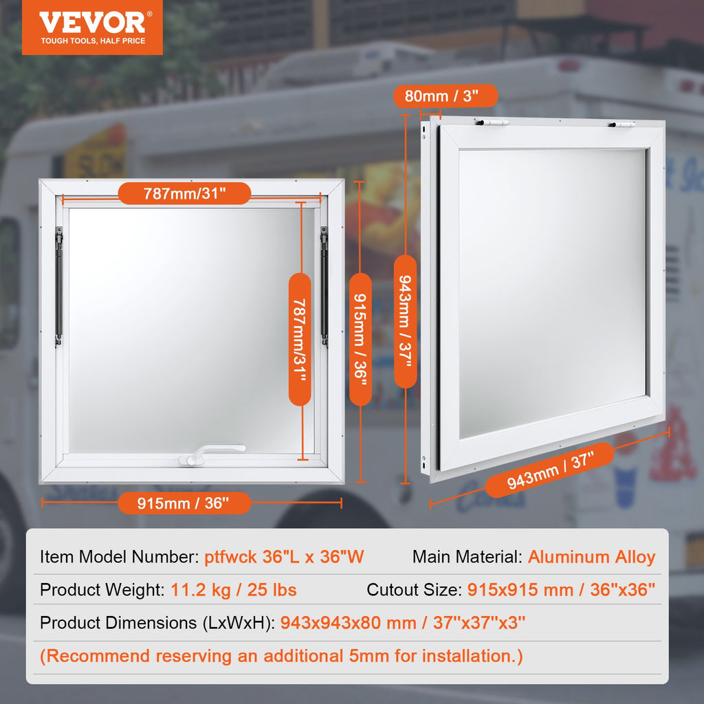 Prekybinis langas VEVOR ptfwck 36"x36", 91,4 x 91,4 cm