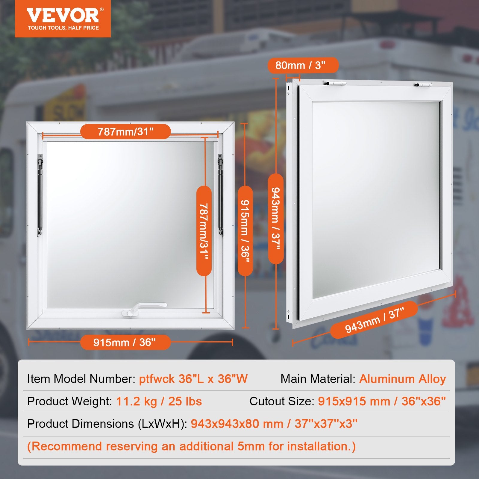 Prekybinis langas VEVOR ptfwck 36"x36", 91,4 x 91,4 cm
