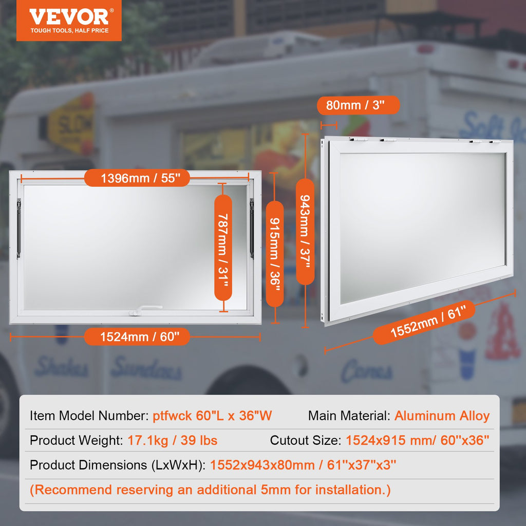 Prekybos langas VEVOR ptfwck 60x36, 152x91 cm